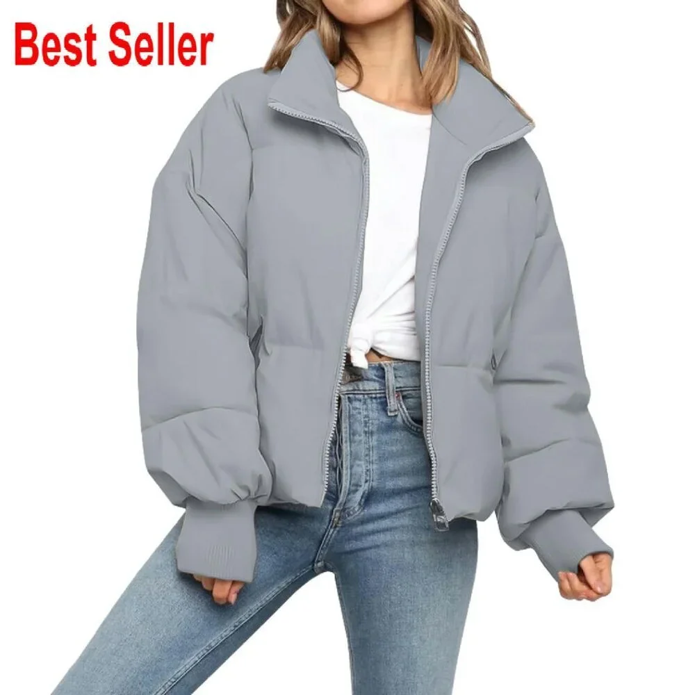 Cropped Puffer Jacket Quilted Oversized Y2K Chic Winter Coat Outerwear